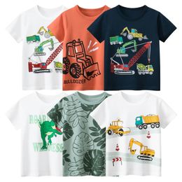 2024 Zomer kinderen Korte mouwen T -shirts jongens kleding cartoonvoertuigen graafmachines katoen tops tee shirts kinderkleding 240511
