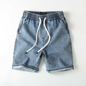 2024 zomer denim shorts pure katoenen heren trend casual trekkoord capri's losse rechte been elastische sporten