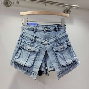 Mini jupe-Short en Denim pour femmes, robe pliante, taille moyenne, Cargo, jupes courtes, pantalons, mode été 2024