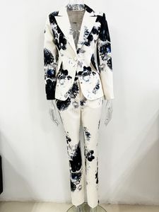 2024 Summer Fashion Print Suit dames twee stukken broek ontwerper revershals damesjas en lange broek 2 stuks 52820