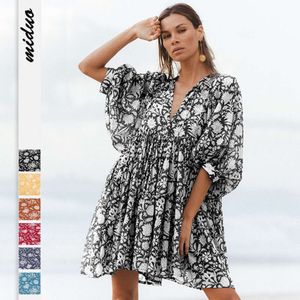 2024 Summer Fashion Women's Fragmented Flower Tie Rope Loose Casual Cotton Jurk Beach Vacation Rok F51438