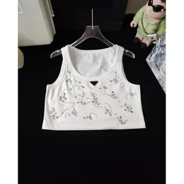 Camisetas sin mangas con lentejuelas para mujer, camisetas blancas sin mangas con cuello en U de marca de diseñador, camiseta sin mangas informal para mujer 2024