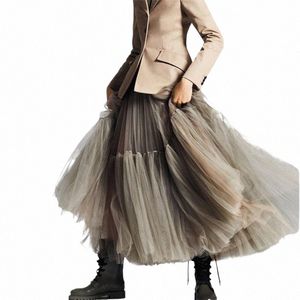 2024 Été Taille haute Lg Tulle Jupes Printemps Automne Femme Couleur unie Une ligne Tutu Jupes Femme Plissée Maille Vêtements 78gN #