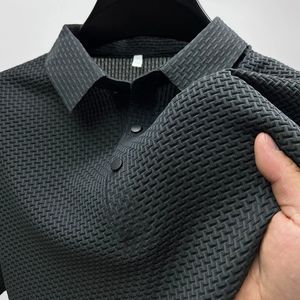 2024 Camisas de seda de hielo de verano Respirable Solid Solid Strate Green Remonte informal de manga corta Golf Wear Tops Male Tops de alta calidad 240429