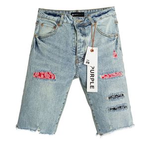 2024 Summer Men High Street Repised Patch Forts de mezclilla con estilo sólido sólido machos machos pantalones cortos de jeans heterosexuales