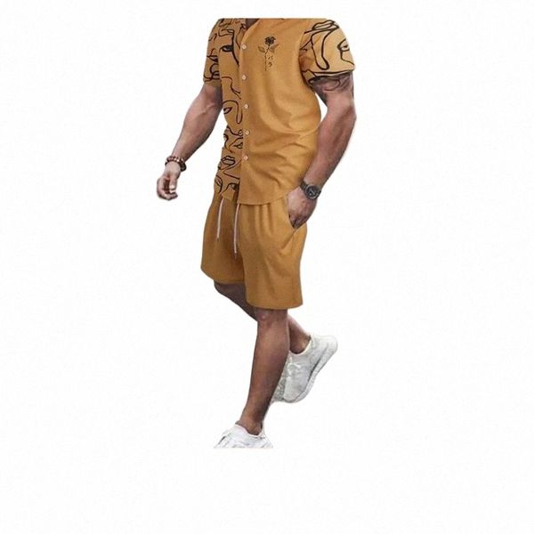 2024 Summer Men's New Shirt Costume Casual Fi Lâche Manches courtes 3D Impression numérique Daily Vacati Beach Tropical Shorts Costume H07y #