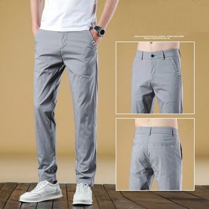 2024 Pantalones casuales para hombres de verano pantalones de seda de hielo pantalones de moda de moda de moda delgada algodón de algodón de algodón