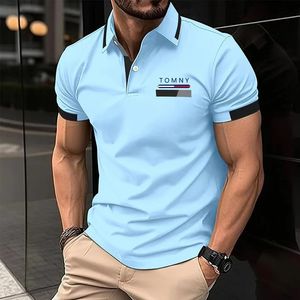 2024 Zomerheren Casual Polo shirt met korte mouwen Polo Shirt Office Striped Gedrukte T -shirt Sportkleding Kleding 240419