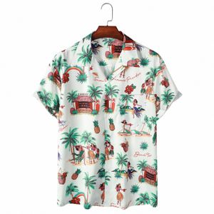 2024 Verano para hombre Camisa hawaiana Ondas japonesas Impreso Fi Street Manga corta Talla grande Campamento Collar Hombres Playa Camisas florales O2OP #