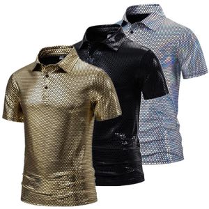 2024 Zomerheren Korte mouw Polo shirts Black Gold Silver Fashion Men Bar KTV Party Plaid T -shirt 240523