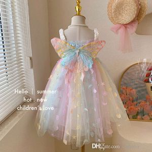 2024 Zomer nieuwe babymeisjes kleren feestjurk kinderjurk rok fantasie elf vlindervleugels regenboog kleur tutu prinses jurken kinderkleding kinderkleding