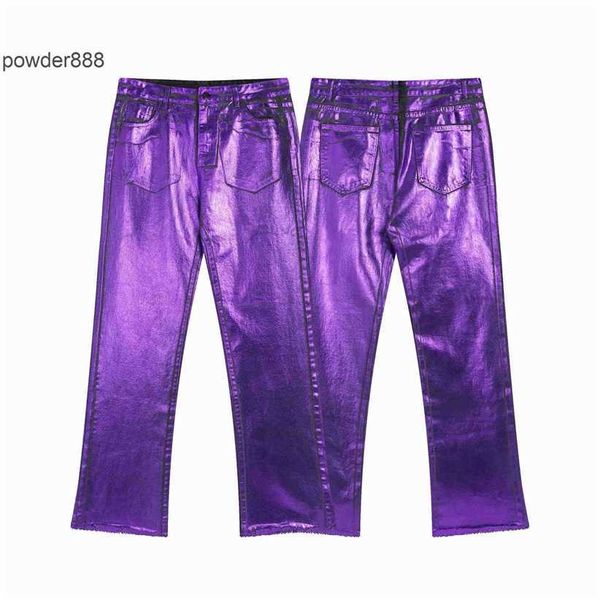 2024 Été Nouveau charmant pantalon violet foncé jeans laser micro-élastique décontracté unisexe