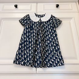 2024 Été Nouveau enfant Jacquard Letter Air Baby Designer Vêtements à manches courtes Robe à manches à la mode bébé fille plissée