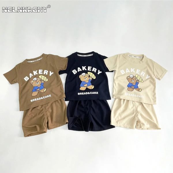 2024 Été Nouveaux enfants bébé garçon vêtements mignons ensemble 2 pièces dessin animé pour enfants Xiong Xin Waffle Cake T-shirt + short pour enfants 1-11Y 240225