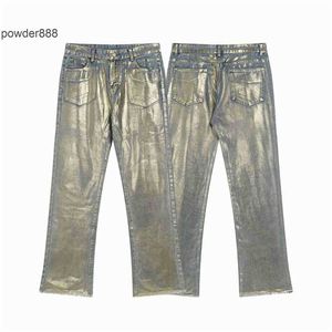 2024 Été Nouveau pantalon en or bleu laser marque à la mode petite et populaire jeans micro-élastiques décontractés pour hommes femmes
