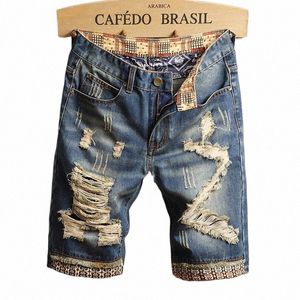 2024 Été Nouveaux hommes Denim Shorts Vintage Ripped Jeans courts Streetwear Hole Male Marque Vêtements S89q #