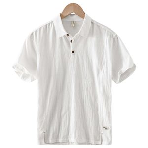 2024 Summer NUEVA Camisa de lino para hombres Color sólido Fino de estilo chino Flip Collar de algodón Camisa de manga corta - Fengyin