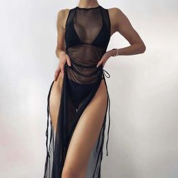 2024 Été Nouvelle jupe longue en maille Transparent Bikini Sexy Single Cover Up Swimwear Bikini