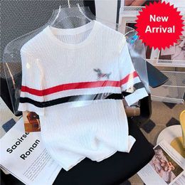 2024 Summer Nuevo TB Stripe Color Bloqueo delantero Bordado del perro Bordado de masa frita Twists Slim Silk Sillewer Swear