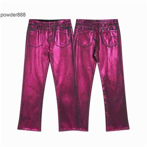 2024 Été Nouveau laser de marque à tendance brillant pantalon rose décontracté jeans unisex
