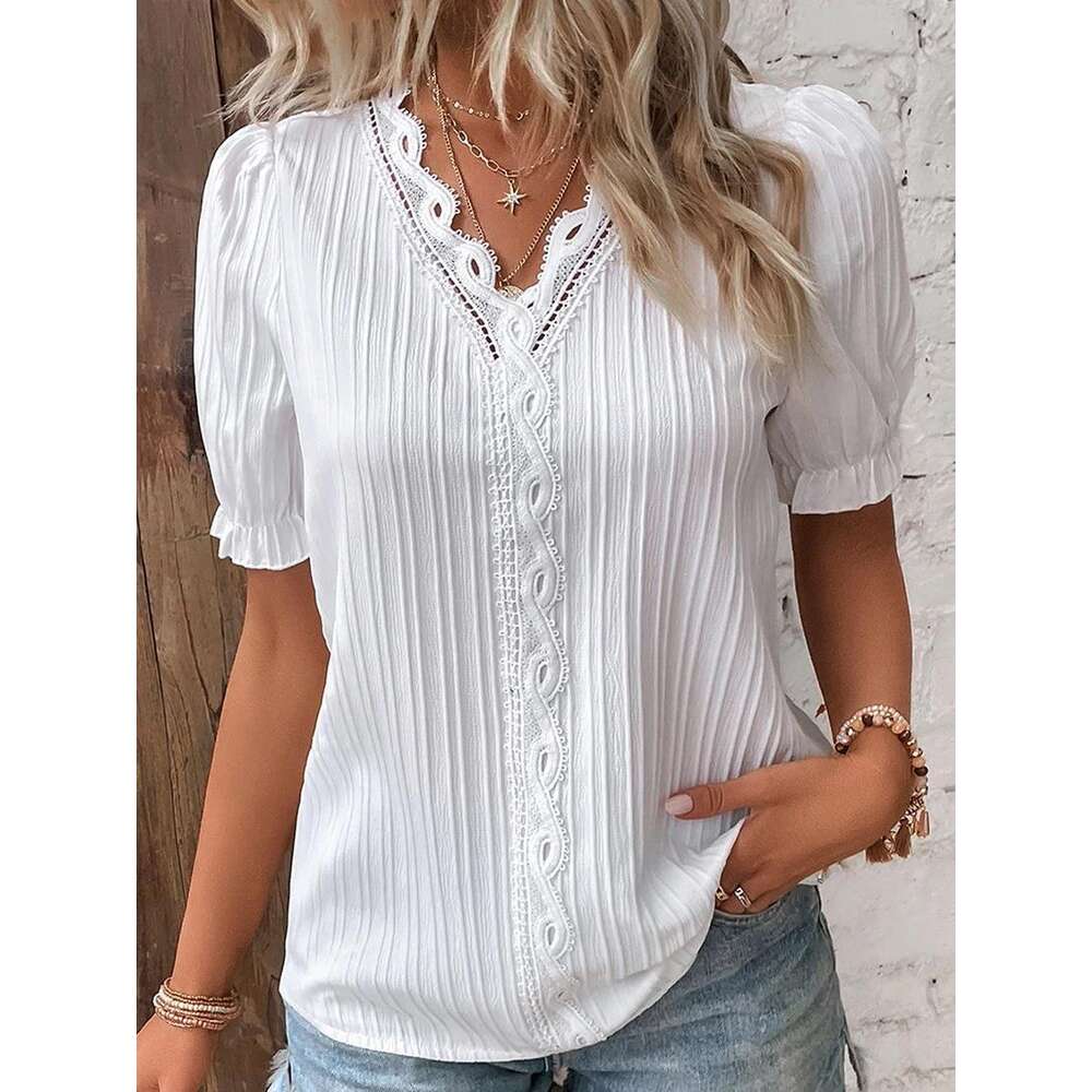 2024 Summer New Vacation Fashion Hollow Short Short Women's Shirt F52020