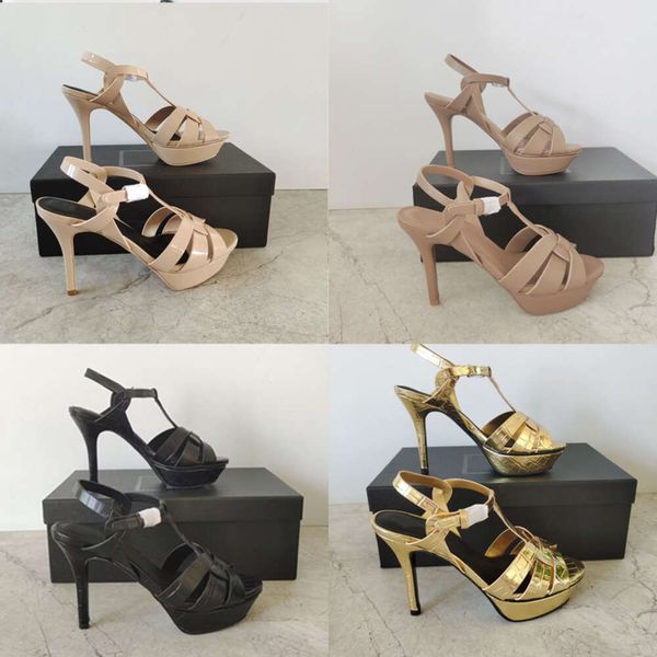 2024 Sandales de créateurs de relevage Sandales Hommage Sandales en cuir Chaussures en cuir High Heel Place Couverte Couvrette de cheville Ajustement Chaussures de fête de mariage NO23