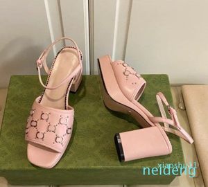 Sandales d'été à bout ouvert et talon épais pour femmes, chaussures en cuir noir, rose et doré, à talons hauts, plateforme, sandales romaines, 2024