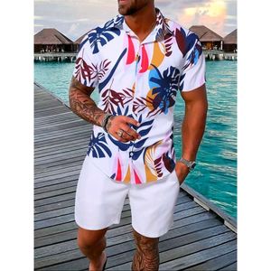 Conjuntos de verano 2024, camisa informal de manga corta con solapa estampada, pantalones cortos de playa, ropa de calle, trajes hawaianos para vacaciones, ropa para hombres