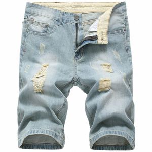 2024 Zomer Shorts Jeans Mannen Denim Broek Gescheurd Blauw Fi Ontwerp Jeans Slanke Rechte Mannelijke Korte Jeans Hombre O7H4 #