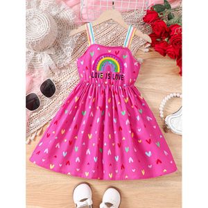 2024 Zomer Special Girl's nieuwe product, frisse en informele kleding, Rainbow Love Print, Sling Sling Dress L2405 voor kinderen