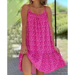 2024 Zomer Sweet Style Vrouwen bloemenprint RUFFE Hem Casual Dress sexy spaghetti riem vrouwelijk los strand sundress vestID 240415