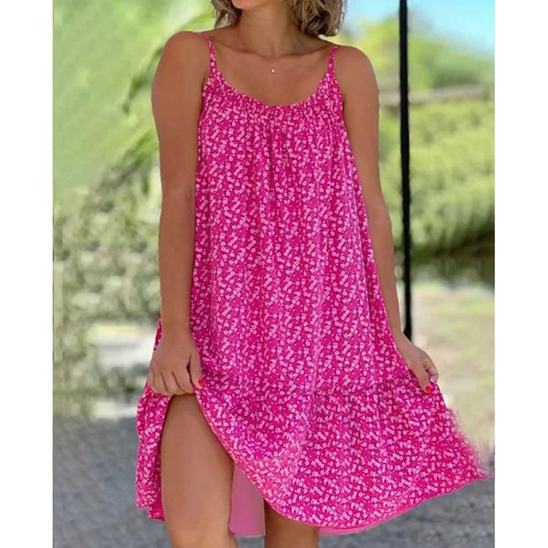2024 Summer Sweet Style Femmes Floral Print Ruffle Hem Robe décontractée Spaghetti Strap Femme Femme Sund robe Sundred Vestid 240415