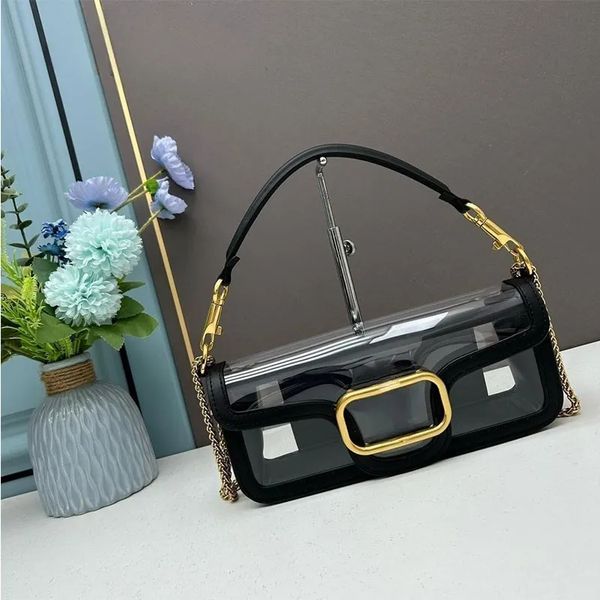 2024 Sac épaule Transparent Sac Transparent en cuir en cuir en cuir Femme de luxe Chain de luxe Bags de bandoulière Fashion Patchwork Clear Patchwork et sacs à main deux tailles 2579