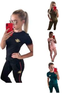 Ensemble deux pièces imprimé abeille pour femmes, pantalon crayon, costume de styliste, Jogging, survêtement de sport, salopette, Streetwear, été 2024