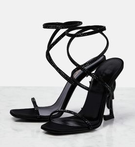 2024 Zomerwandeling Luxe Opyum Designer Sandalen schoenen Crystal-verstrikte enkel Strappy Hoge hakken Dress Shoe Dames Wedding Party Lady Elegant Walking Heel Sandal