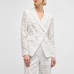 2024 Summer en dentelle blanche Suit des deux pièces Pantalon Pantalon Designer Lapel Neck's Veste de femmes et pantalon long 2 pièces 52819