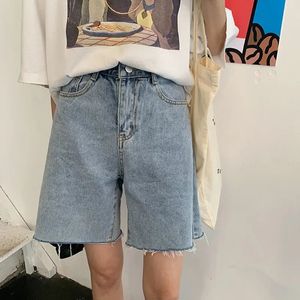 2024 Zomer Women High Taille Wide Been Denim Shorts Pants Button Casual vrouwelijke mode streetwear Solid Color Stright Jeans 240409