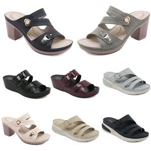 Sandales à talons bas pour femmes, chaussures d'été, surface en maille, loisirs maman, noir, blanc, rouge, vert, grande taille 36-42, O21 GAI, 2024