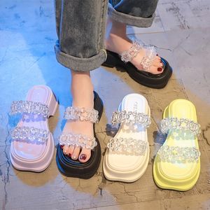 2024 Summer Y Femmes Slippers Fashion Elegant Open Toe Transparent Slides Chaussures Madames Outdoor Platform Flats Sandalias 240409