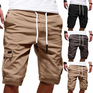2024 Verano Y2K All Match Pantalones Color Sólido Streetwear Elegante Fi Half Pants Multi Pocket Shorts Ropa para hombres Z5S5 #