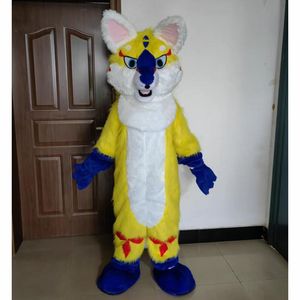 2024 Super mignon longueur fourrure jaune Husky renard mascotte Costume thème déguisement costume de noël Halloween mascotte Costume