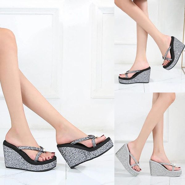 2024 Super sandalias de mujer zapatillas de tacón alto de verano lentejuelas diamantes de imitación Flip Walk Pro para mujer Daisy 3557