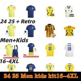 2024 Zweden voetbalshirt Larsson herenvoetbal Retro 1994 1988 Nationaal Team Retro Dahlin Brolin Ingesson Home and Away Adult Football Shirt Uniform Children's Kit