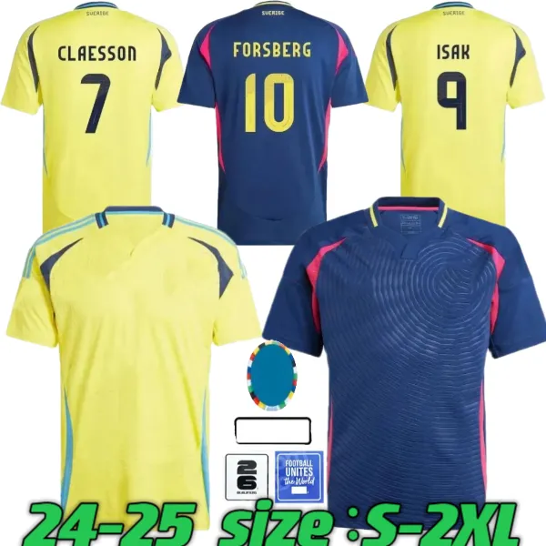 2024 Suède Ibrahimovic Mens Soccer Jerseys Team National Retro Dahlin Brolin Ingesson Home Yellow Away Away Blue Adult Football Shirts Uniforms Kids Kit