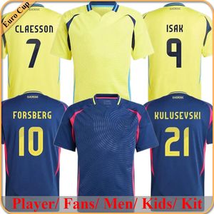2024 Suède Larsson Gyokerres Mens Soccer Jerseys National Team Dahlin Brolin Ingesson Home Yellow Away Blue Adult Football Shirts Uniforms Kid Kit