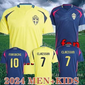 2024 Suède Larsson Mens Soccer Jerseys Team National Retro Dahlin Brolin Ingesson Home Yellow Away Blue Adult Football Shirts Uniforms Kids Kit 888