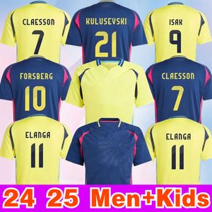 2024 Suède Larsson Mens Soccer Jerseys Équipe nationale Swedish Dahlin Brolin Ingesson Forsberg Home Yellow Away Blue Adult Football Shirts Uniforms Kid Kit