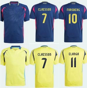 2024 Suède Larsson Mens Soccer Jerseys Team National Dahlin Brolin Ingesson Home Yellow Away Blue Adult Football Shirts Uniforms S-2xl