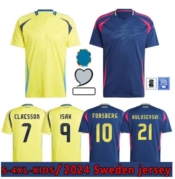 2024 Suède Larsson Mens Soccer Jerseys Team National Dahlin Brolin Ingesson Home Yellow Away Blue Adult Football Shirts Uniforms Kid Kit