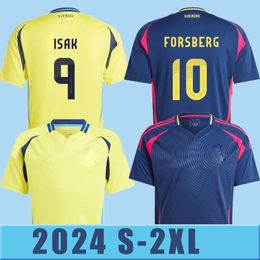 2024 Suède S-2XL 2024 Jersey de football IBRAHIMOVIC 2025 Suédois 24 25 Maillot de football Kit enfants Kit Accueil Jaune Extérieur Uniforme pour hommes LARSSON FORSBERG